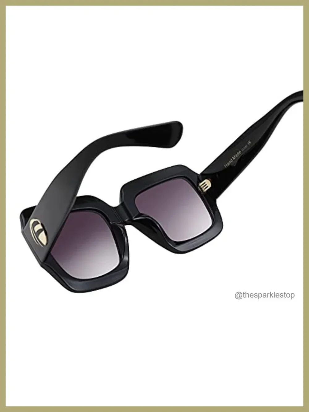 Oversized Retro Square Sunglasses Women Vintage Glitter Frame UV Protection